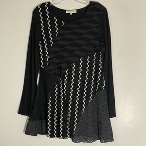 Indigo Soul Top Womens Small Striped Ruffle Sheer Lace Crochet Classic Boho Chic
